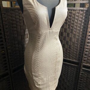 Foreign Exchange Cream Textured V-Neck Mini Dress